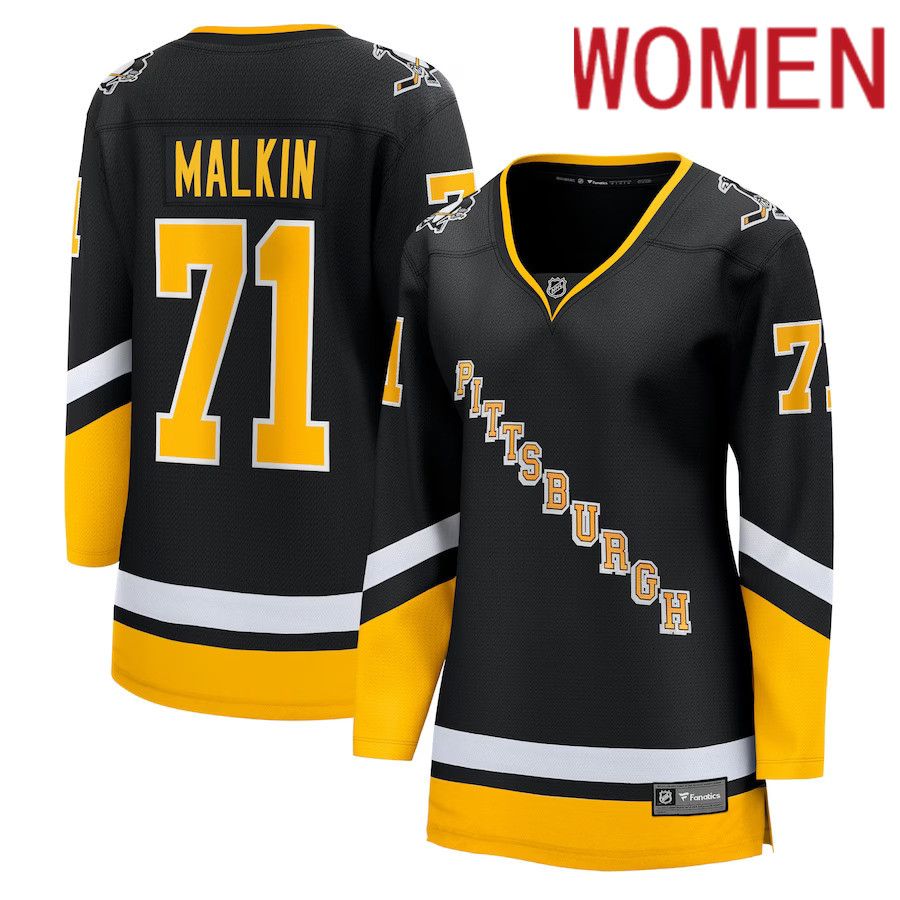 Women Pittsburgh Penguins 71 Evgeni Malkin Fanatics Branded Black Alternate Premier Breakaway Player NHL Jersey